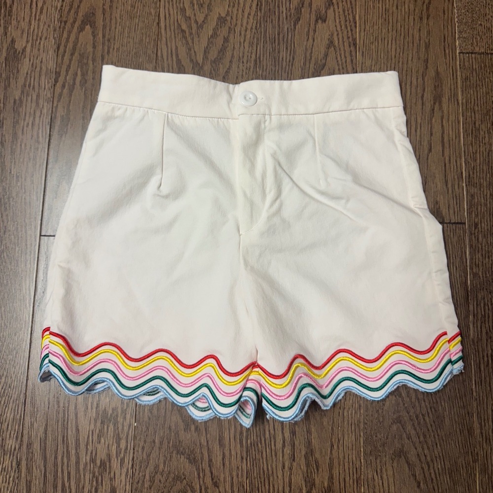 Lola and the Boys White Scalloped Rainbow Trim Shorts Kids Size 12